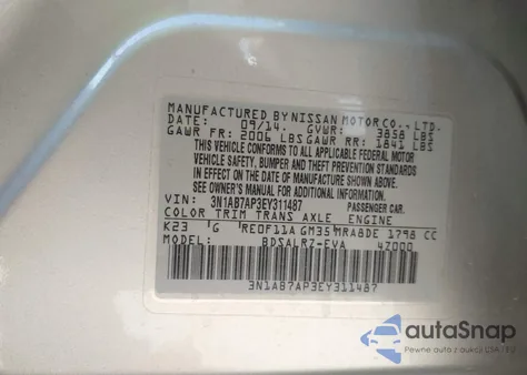 2014 Nissan Sentra Sr from USA, damaged, VIN 3N1AB7AP3EY311487